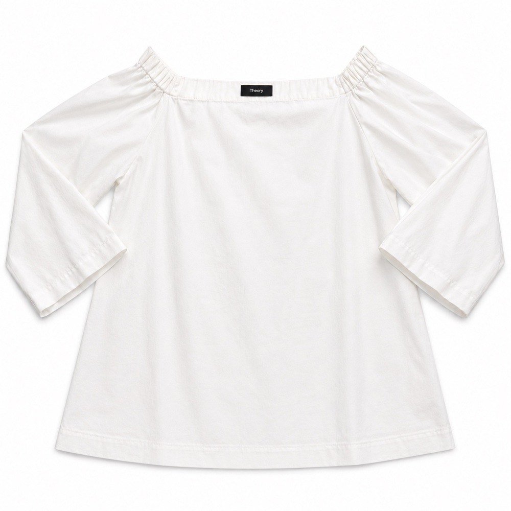 Theory Womens White Off The Shoulder 3/4 Sleeve Cotton Blouse Size Medium‎